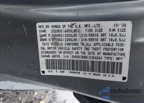 2005 Honda Cr-V Ex из США, поврежденный, VIN SHSRD78895U304041